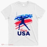 Fencing Support The Team Fencing Player Usa Flag T-Shirt thumb 0