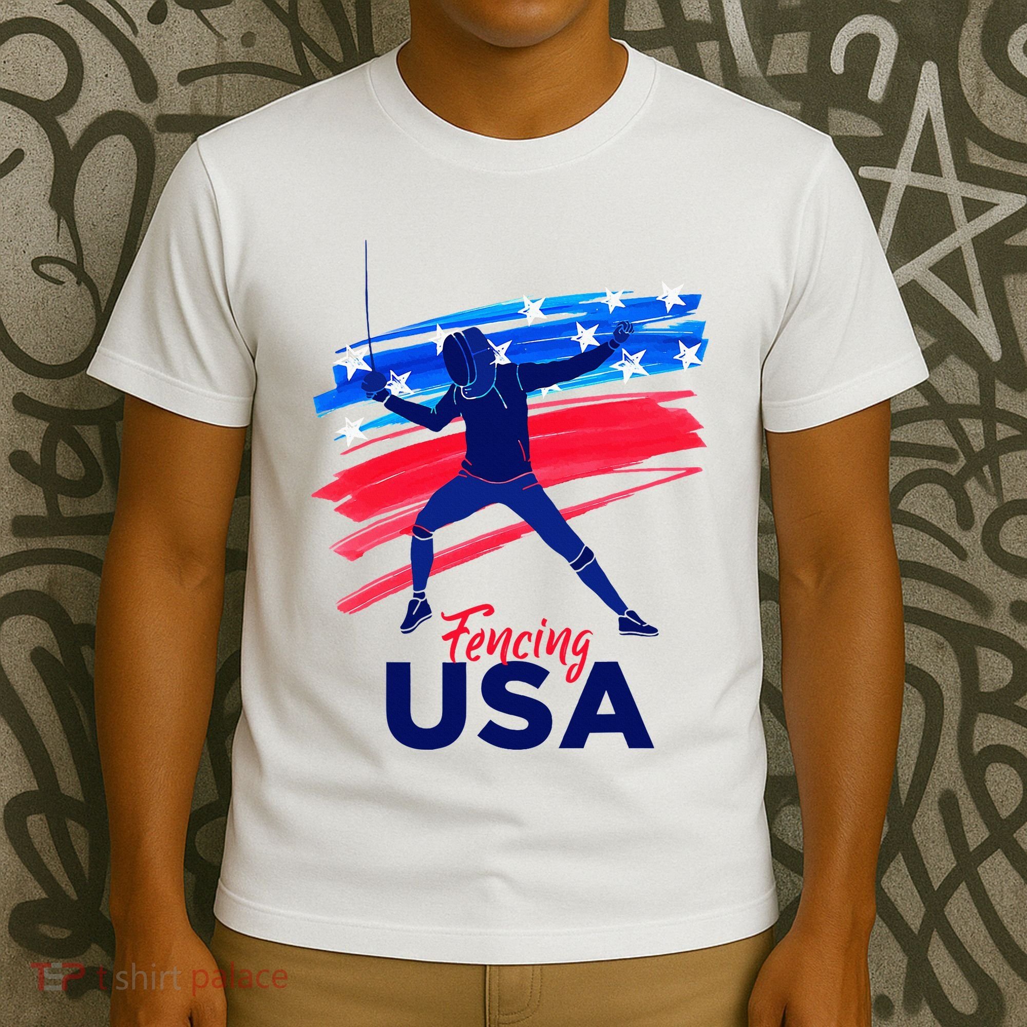 Fencing Support The Team Fencing Player Usa Flag T-Shirt