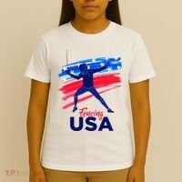 Fencing Support The Team Fencing Player Usa Flag T-Shirt thumb 4