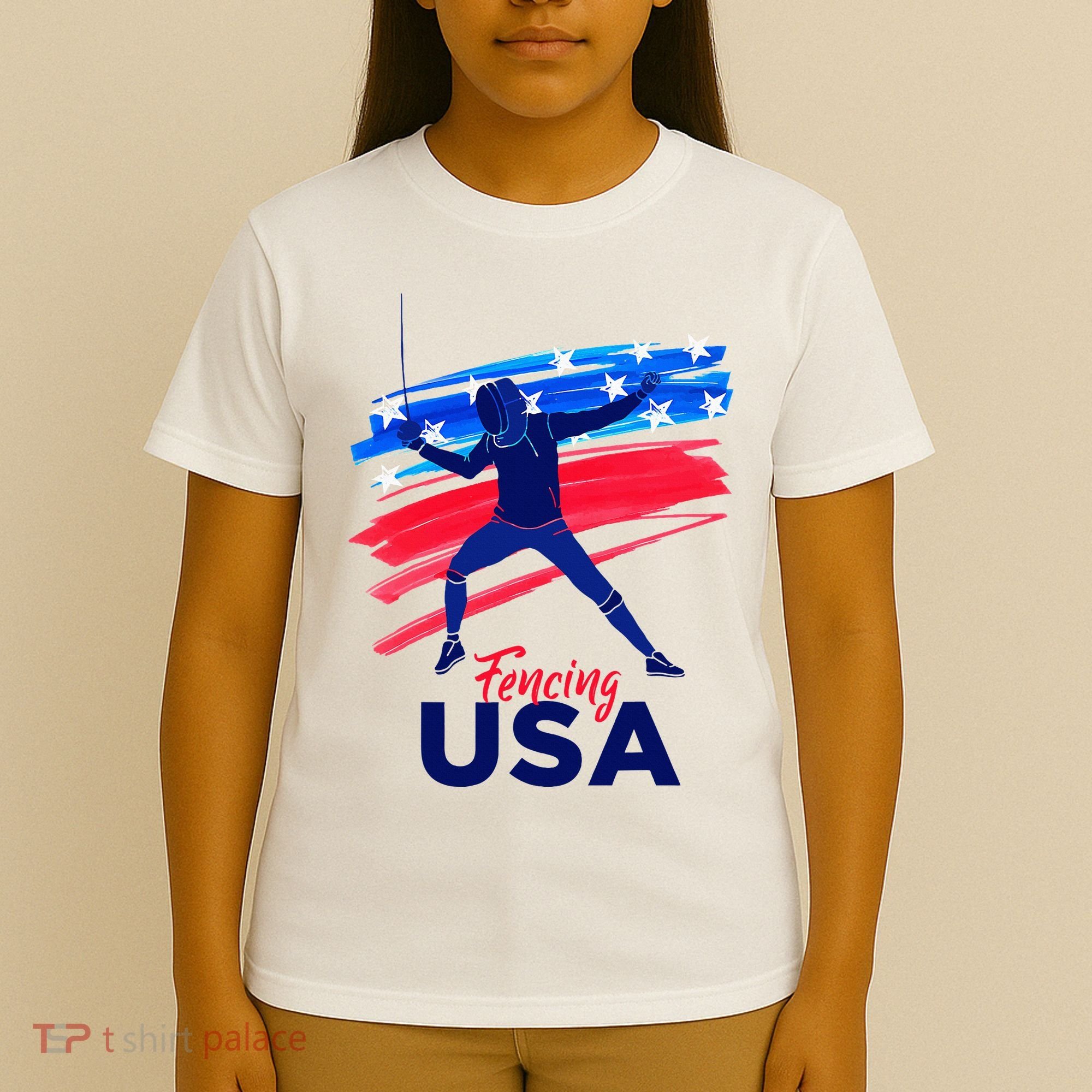 Fencing Support The Team Fencing Player Usa Flag T-Shirt