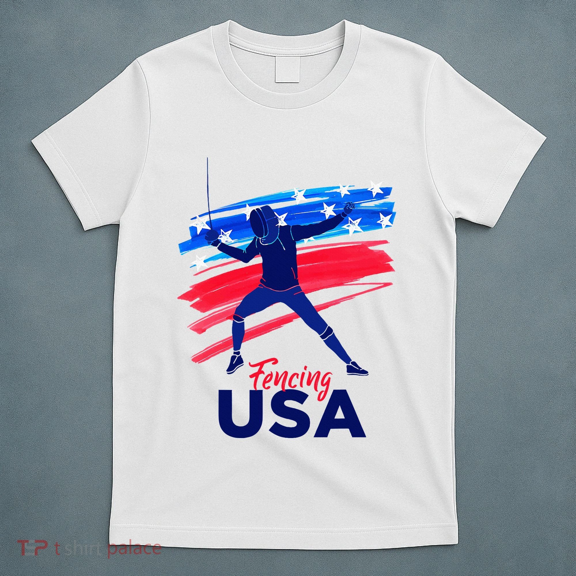 Fencing Support The Team Fencing Player Usa Flag T-Shirt
