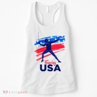 Fencing Support The Team Fencing Player Usa Flag Women's Tank Top thumb 0
