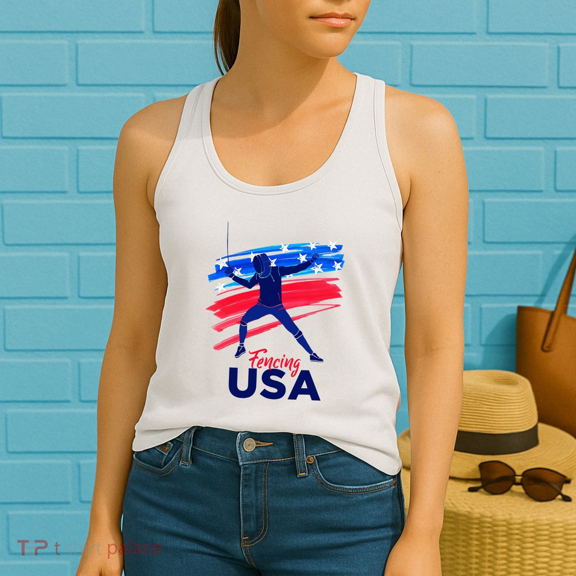 Fencing Support The Team Fencing Player Usa Flag Women's Tank Top