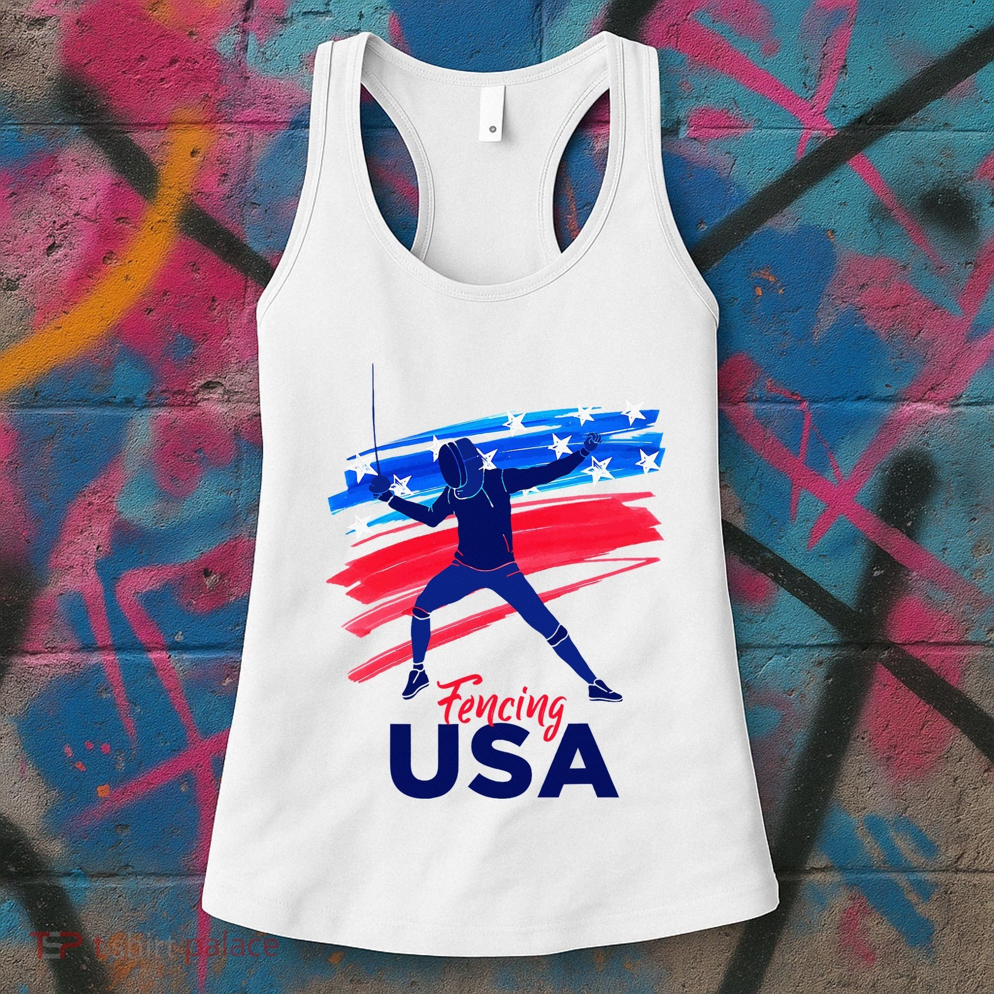 Fencing Support The Team Fencing Player Usa Flag Women's Tank Top