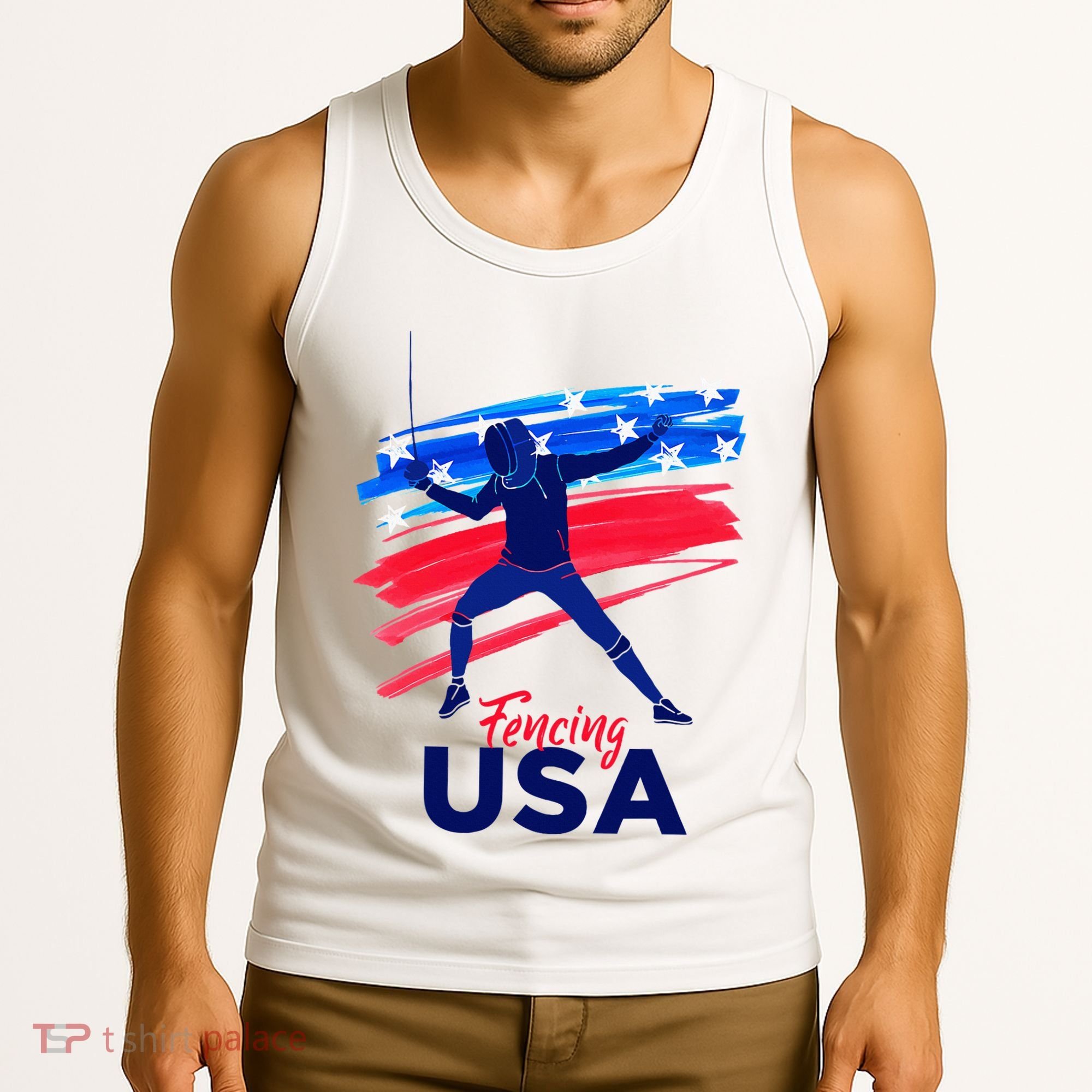 Fencing Support The Team Fencing Player Usa Flag Tank Top