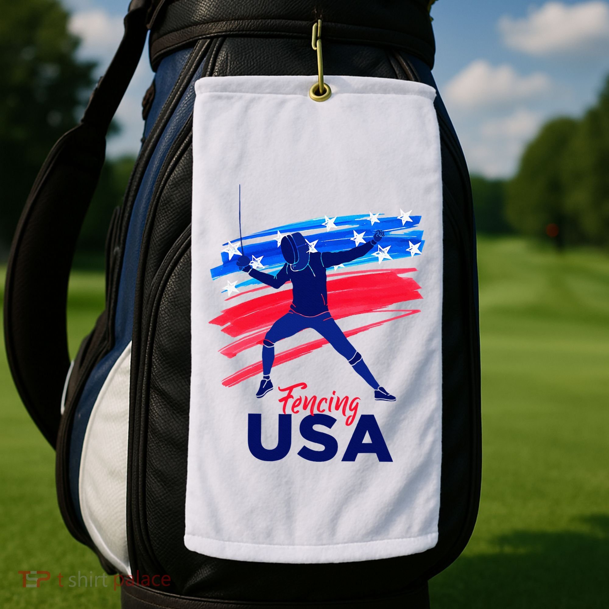 Fencing Support The Team Fencing Player Usa Flag Golf Towel