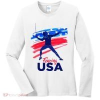 Fencing Support The Team Fencing Player Usa Flag Women's Long Sleeve Shirt thumb 0