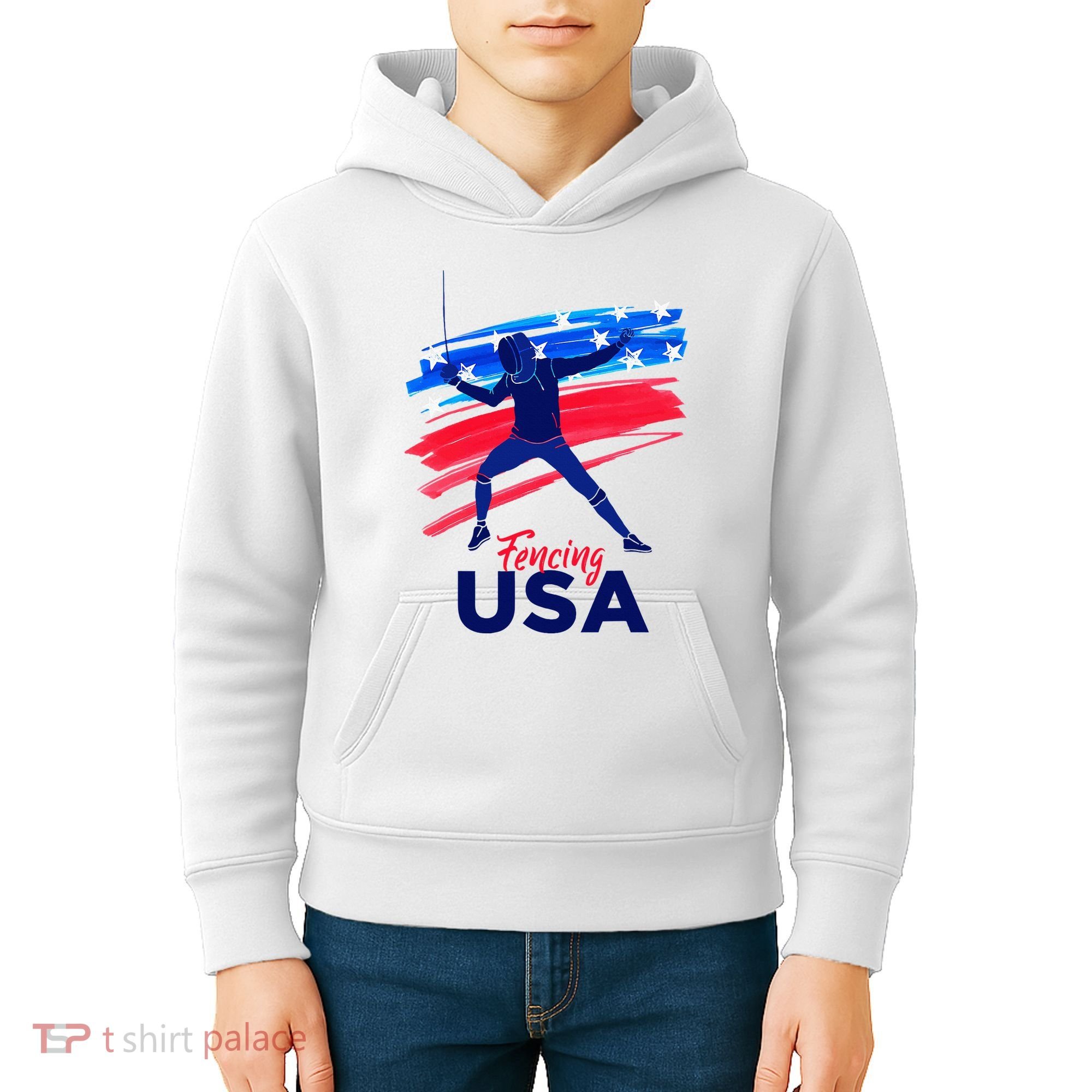 Fencing Support The Team Fencing Player Usa Flag Kids Hoodie