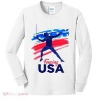 Fencing Support The Team Fencing Player Usa Flag Kids Long Sleeve Shirt thumb 0