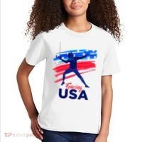 Fencing Support The Team Fencing Player Usa Flag Kids T-Shirt thumb 2