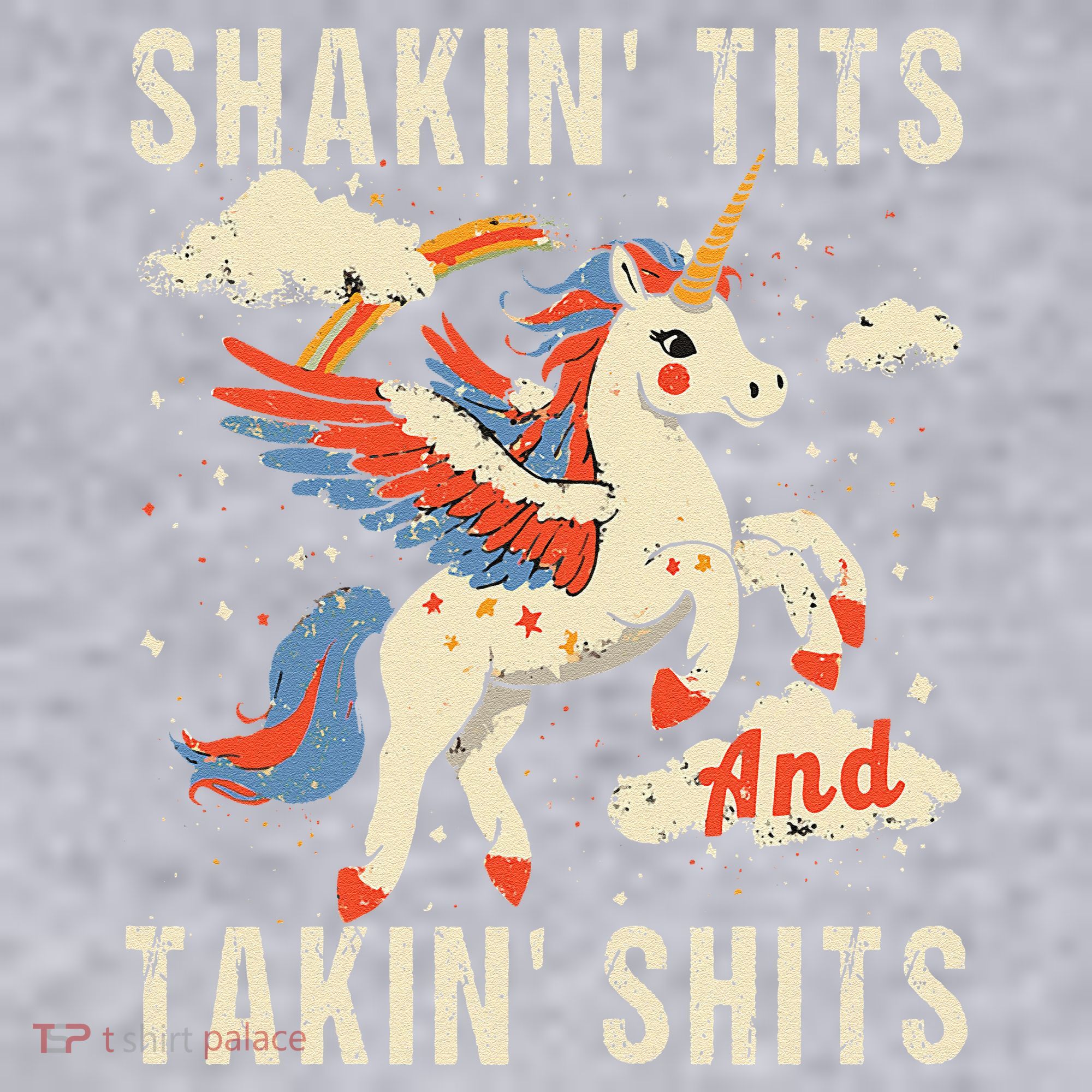 Funny Shakin Tits And Takin Shits Retro Unicorn Sarcasm Women's Racerback Cropped Tank