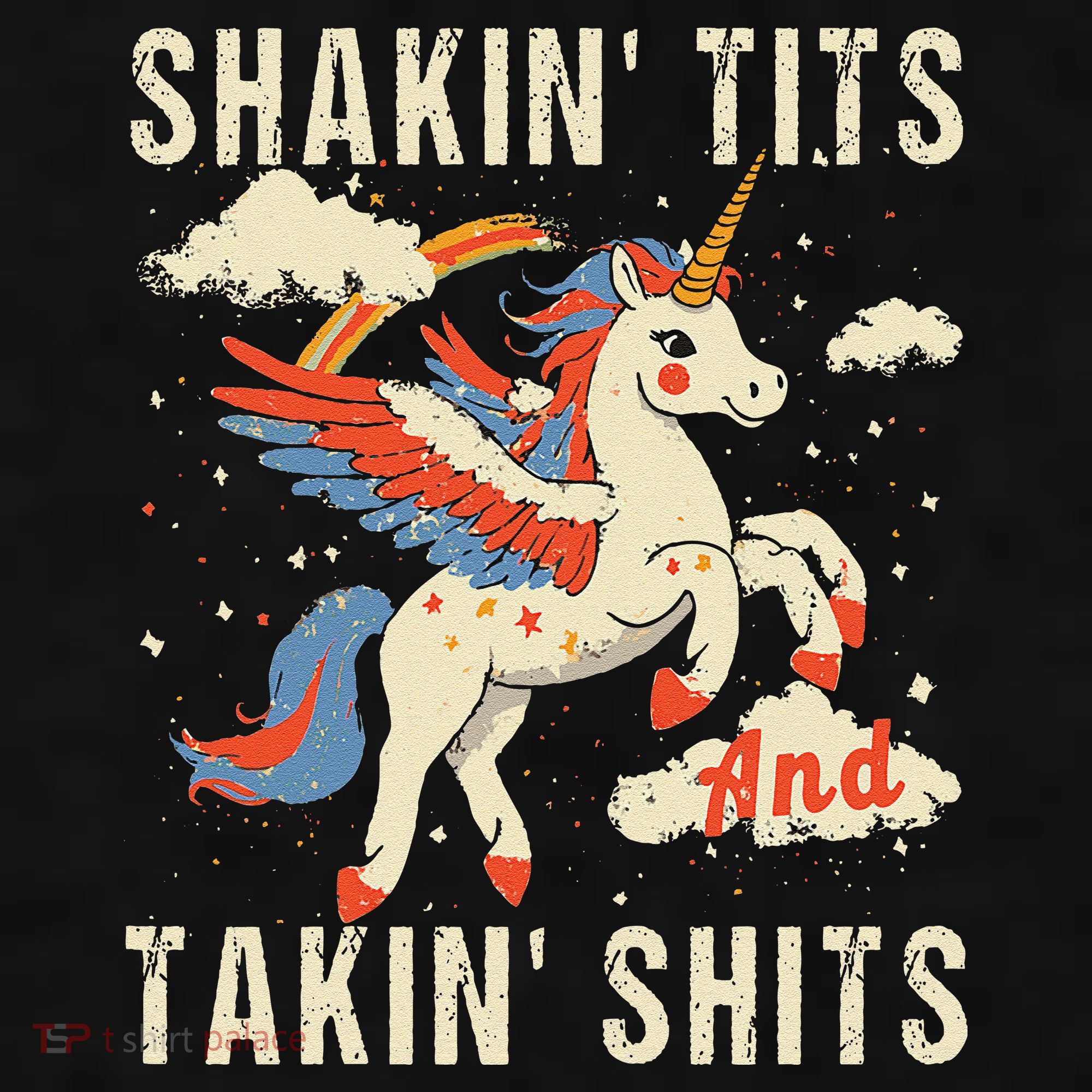 Funny Shakin Tits And Takin Shits Retro Unicorn Sarcasm Ladies PosiCharge Tri-Blend Wicking Tank