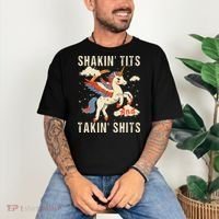 Funny Shakin Tits And Takin Shits Retro Unicorn Sarcasm Comfort Colors T-Shirt thumb 3
