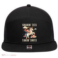 Funny Shakin Tits And Takin Shits Retro Unicorn Sarcasm 7 Panel Mesh Trucker Snapback Hat thumb 0
