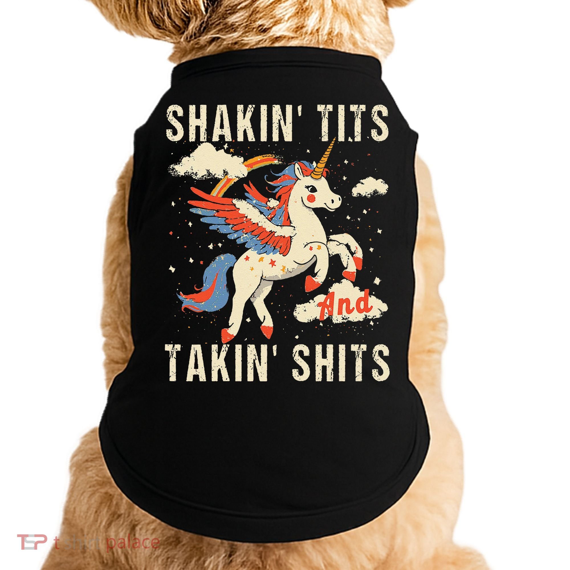Funny Shakin Tits And Takin Shits Retro Unicorn Sarcasm Doggie Tank
