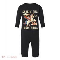 Funny Shakin Tits And Takin Shits Retro Unicorn Sarcasm Infant Fleece One Piece thumb 0