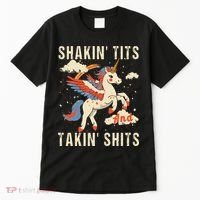 Funny Shakin Tits And Takin Shits Retro Unicorn Sarcasm Tall T-Shirt thumb 0