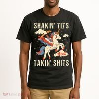 Funny Shakin Tits And Takin Shits Retro Unicorn Sarcasm Tall T-Shirt thumb 2