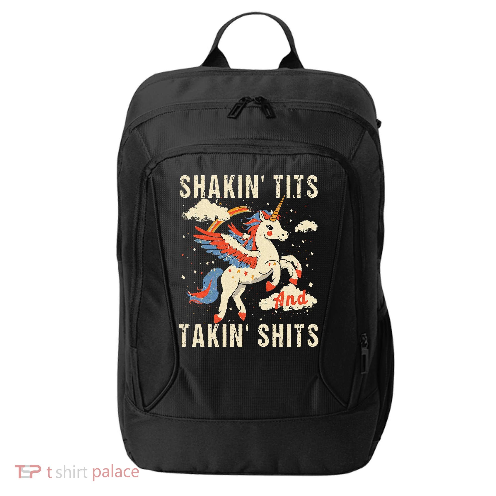 Funny Shakin Tits And Takin Shits Retro Unicorn Sarcasm City Backpack