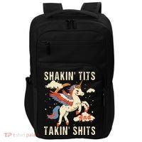 Funny Shakin Tits And Takin Shits Retro Unicorn Sarcasm Impact Tech Backpack thumb 0