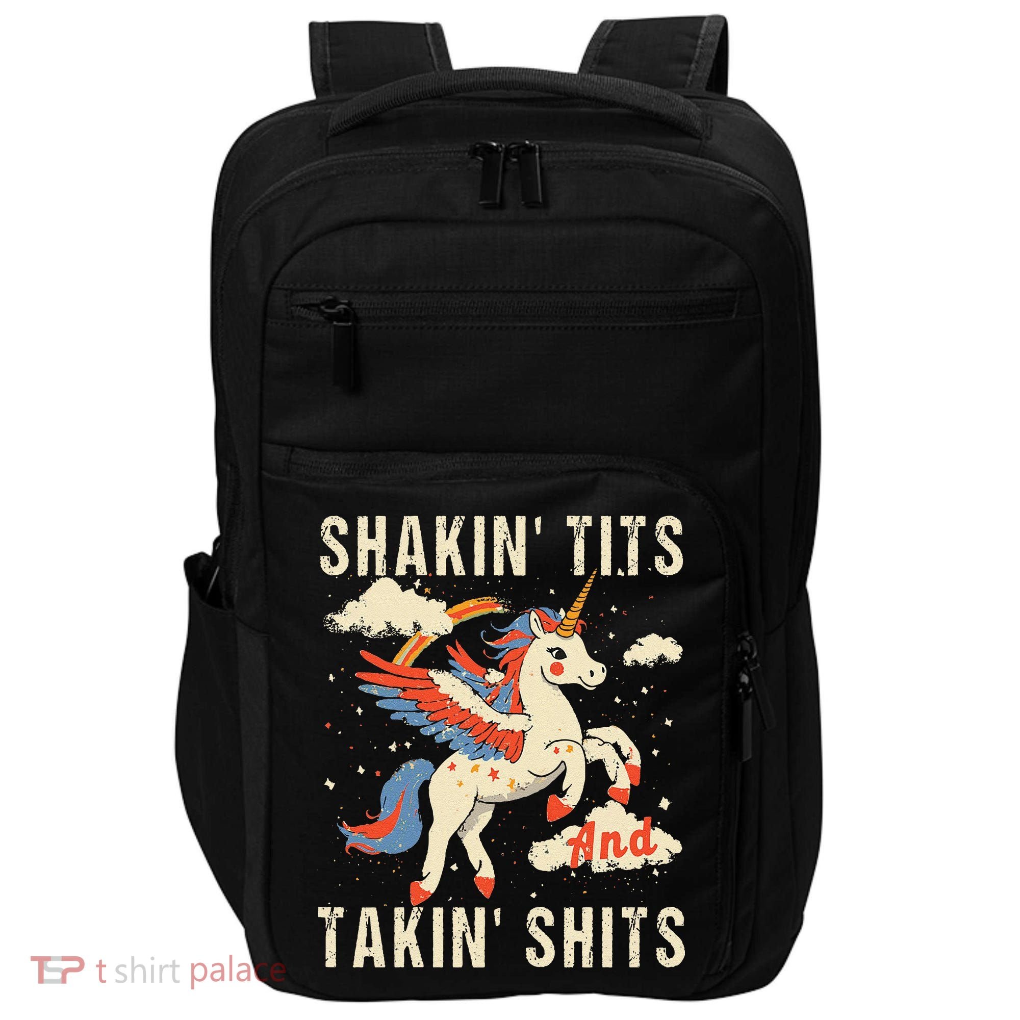 Funny Shakin Tits And Takin Shits Retro Unicorn Sarcasm Impact Tech Backpack