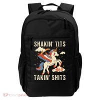Funny Shakin Tits And Takin Shits Retro Unicorn Sarcasm Backpack thumb 0