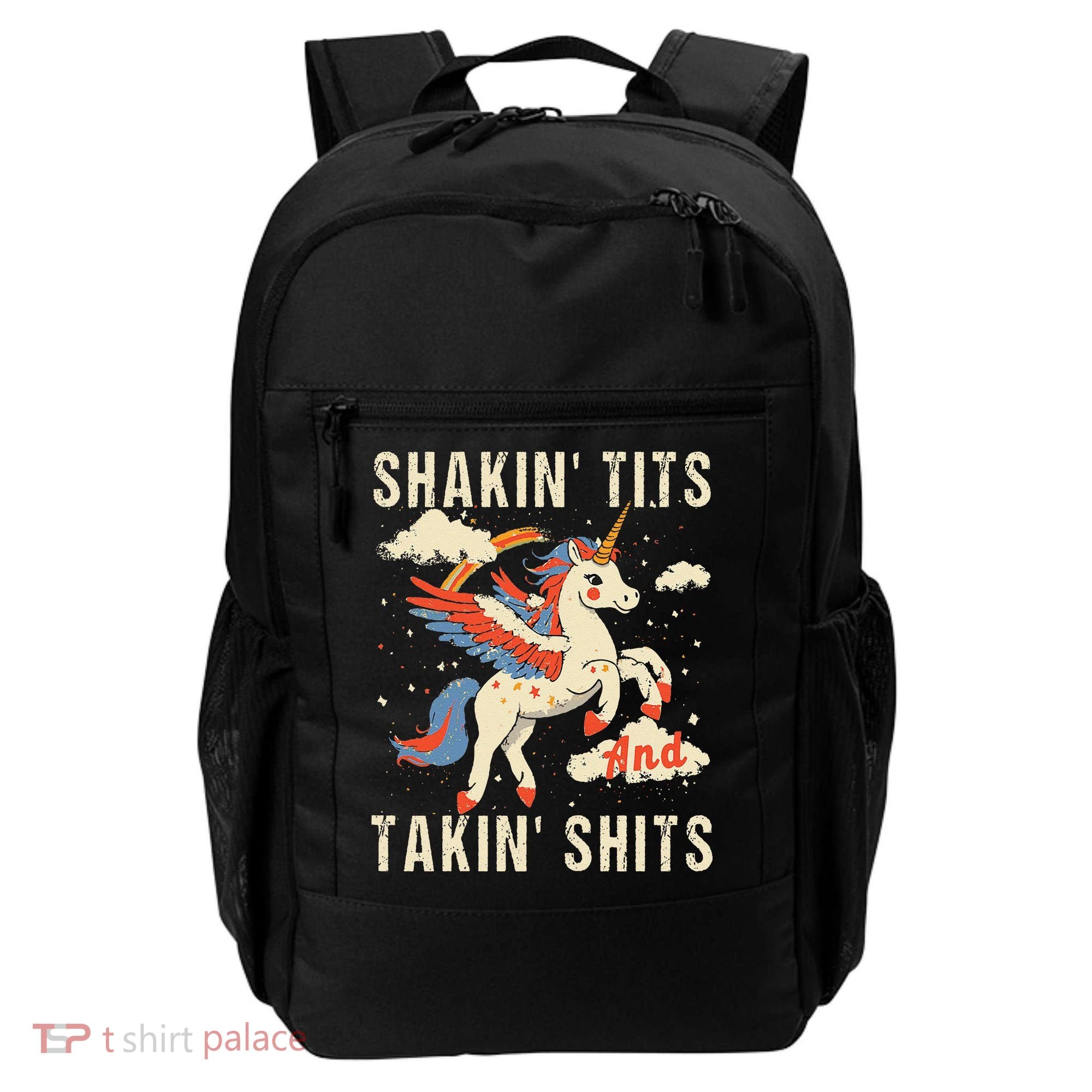 Funny Shakin Tits And Takin Shits Retro Unicorn Sarcasm Backpack