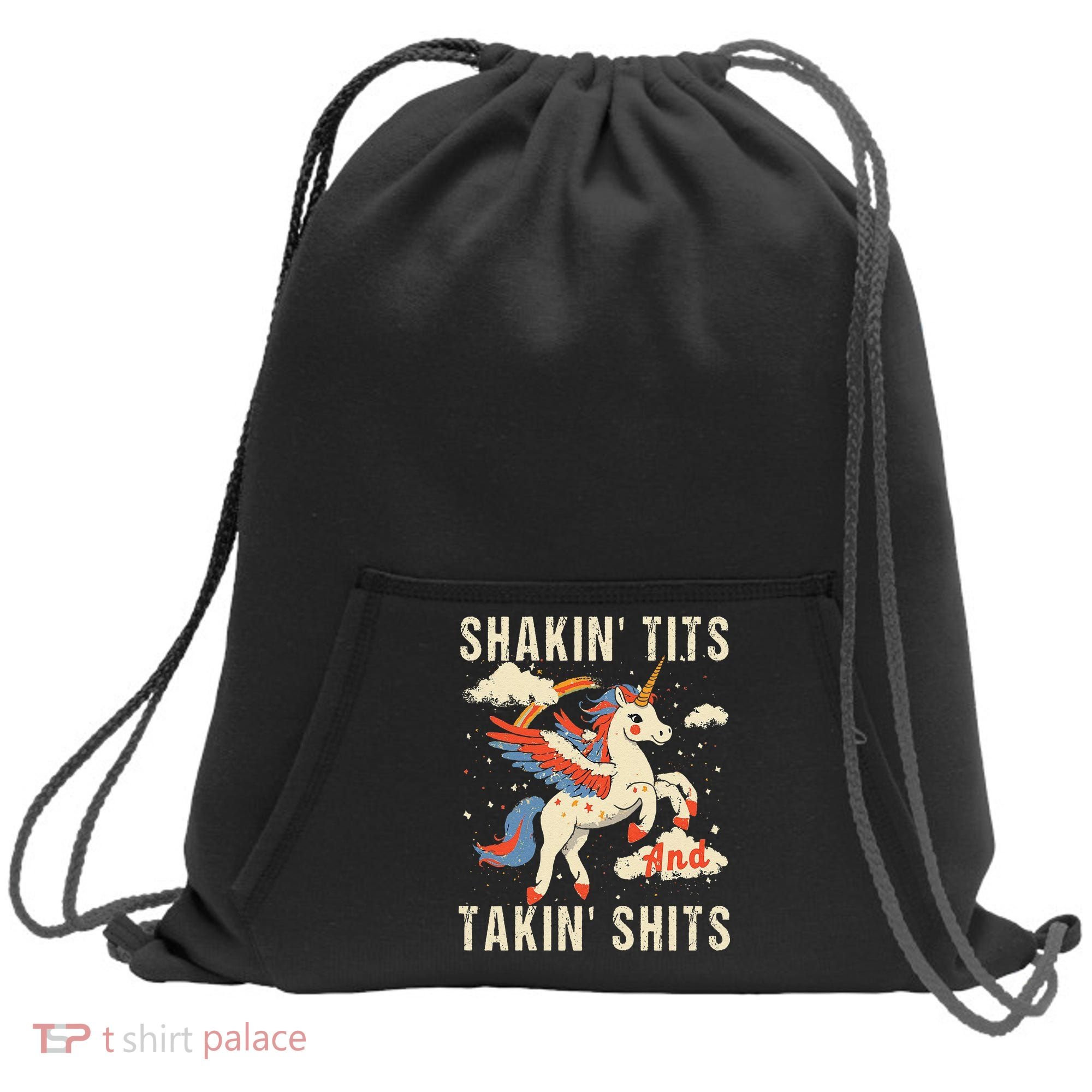 Funny Shakin Tits And Takin Shits Retro Unicorn Sarcasm Sweatshirt Cinch Pack Bag