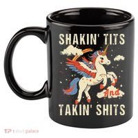 Funny Shakin Tits And Takin Shits Retro Unicorn Sarcasm 11oz C Handle Ceramic Mug thumb 2