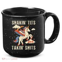 Funny Shakin Tits And Takin Shits Retro Unicorn Sarcasm 15oz Campfire Ceramic Mug thumb 0