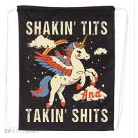 Funny Shakin Tits And Takin Shits Retro Unicorn Sarcasm Drawstring Bag thumb 0