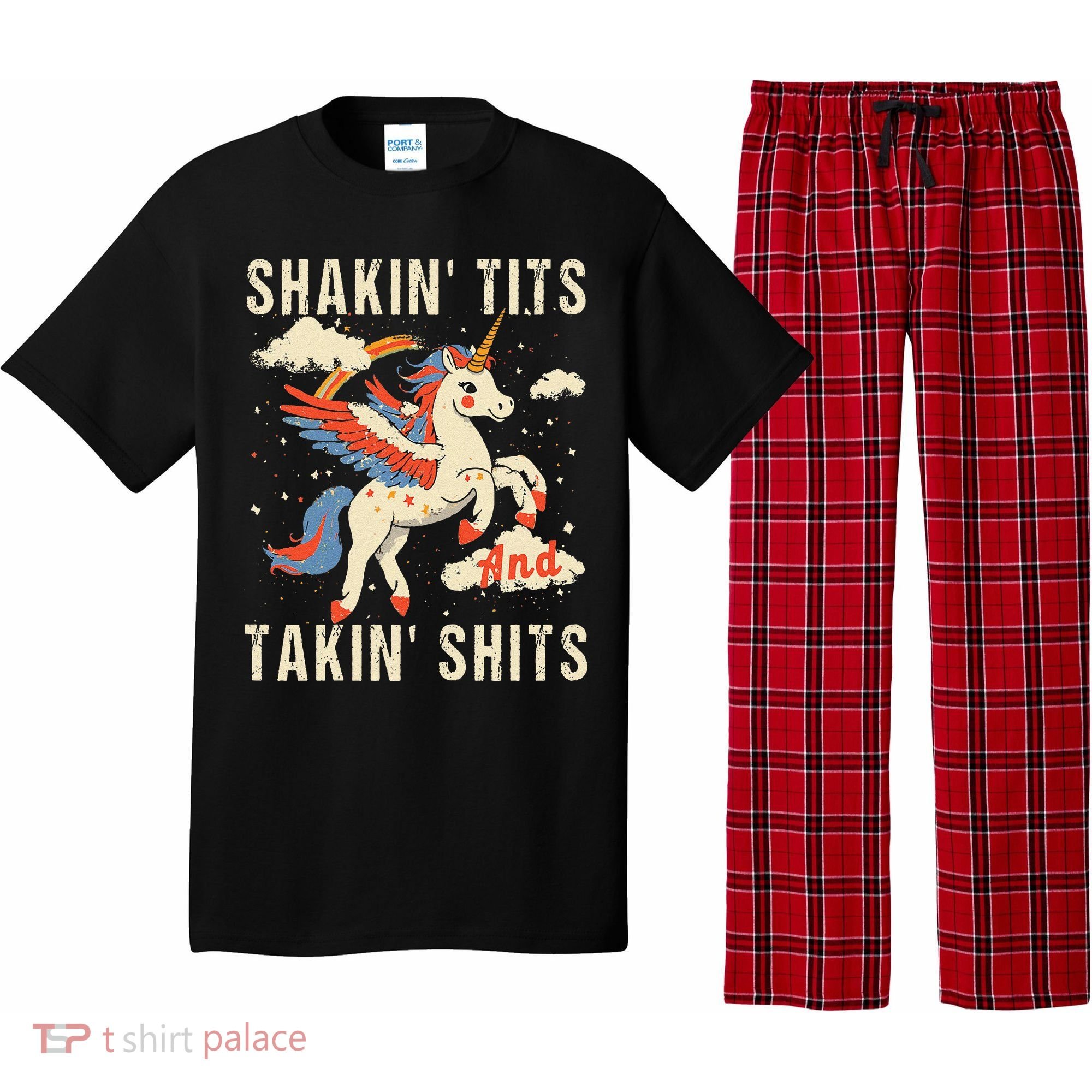 Funny Shakin Tits And Takin Shits Retro Unicorn Sarcasm Pajama Set