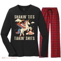 Funny Shakin Tits And Takin Shits Retro Unicorn Sarcasm Women's Long Sleeve Flannel Pajama Set  thumb 0