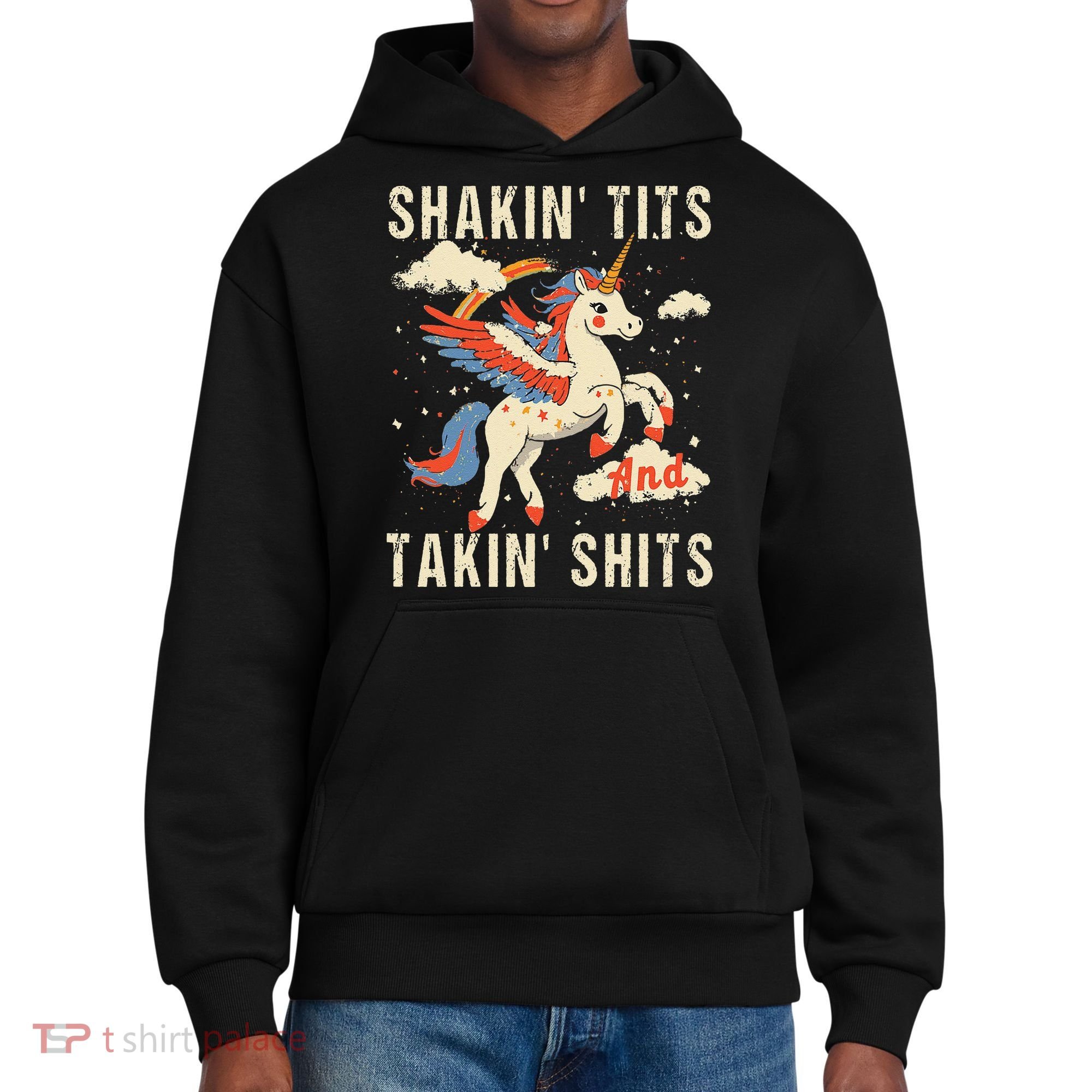 Funny Shakin Tits And Takin Shits Retro Unicorn Sarcasm District V.I.T. Heavyweight Hoodie