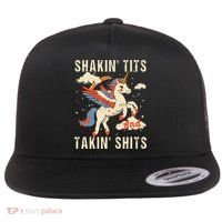 Funny Shakin Tits And Takin Shits Retro Unicorn Sarcasm Flat Bill Trucker Hat thumb 0