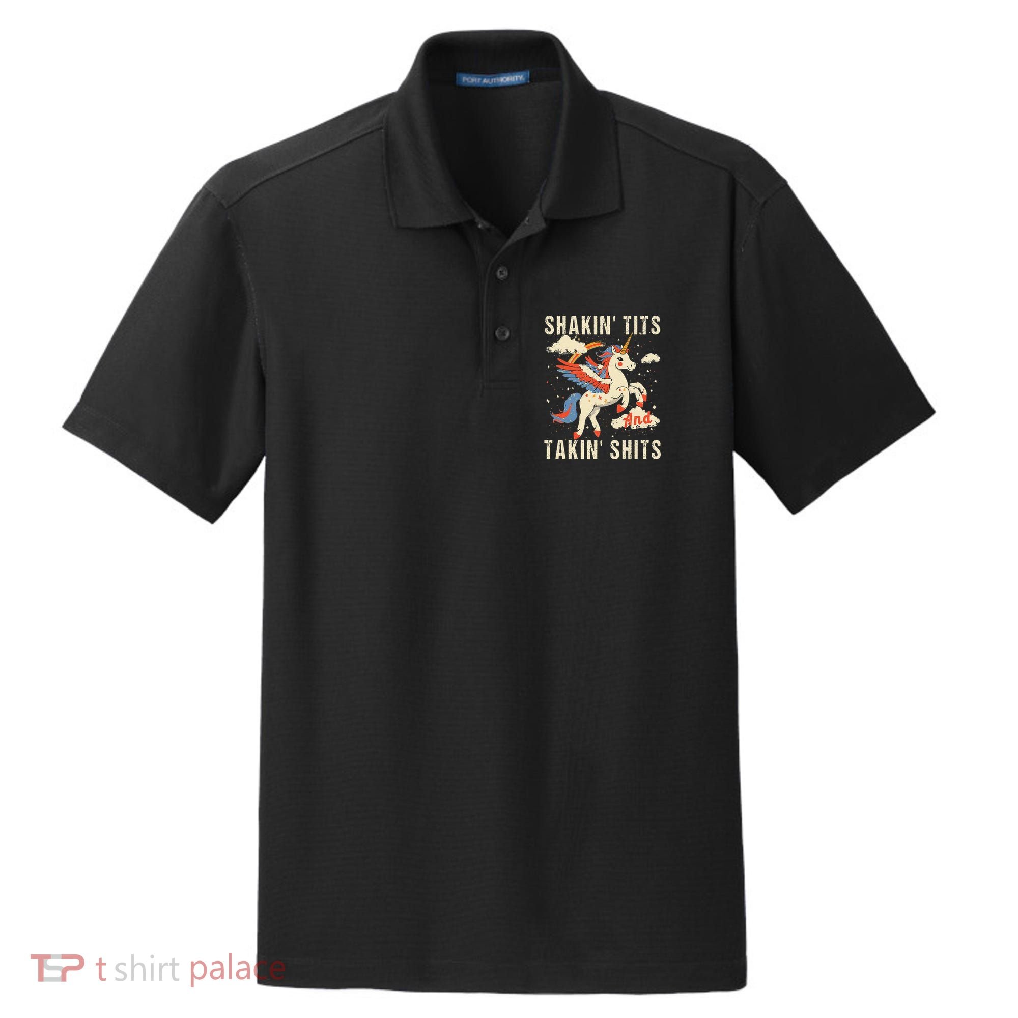 Funny Shakin Tits And Takin Shits Retro Unicorn Sarcasm Dry Zone Grid Polo