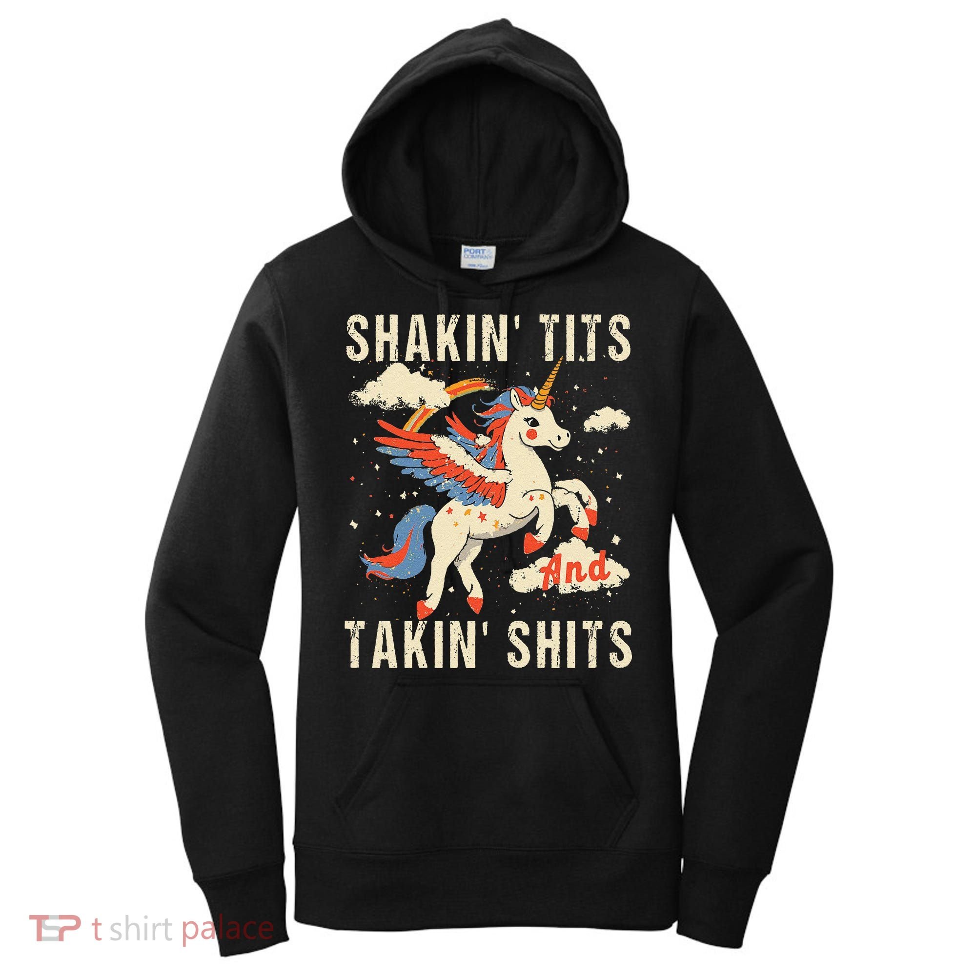 Funny Shakin Tits And Takin Shits Retro Unicorn Sarcasm Women's Hoodie