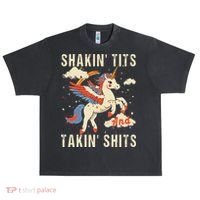 Funny Shakin Tits And Takin Shits Retro Unicorn Sarcasm Urban Oversized Heavyweight T-Shirt thumb 0