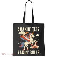 Funny Shakin Tits And Takin Shits Retro Unicorn Sarcasm Tote Bag thumb 0