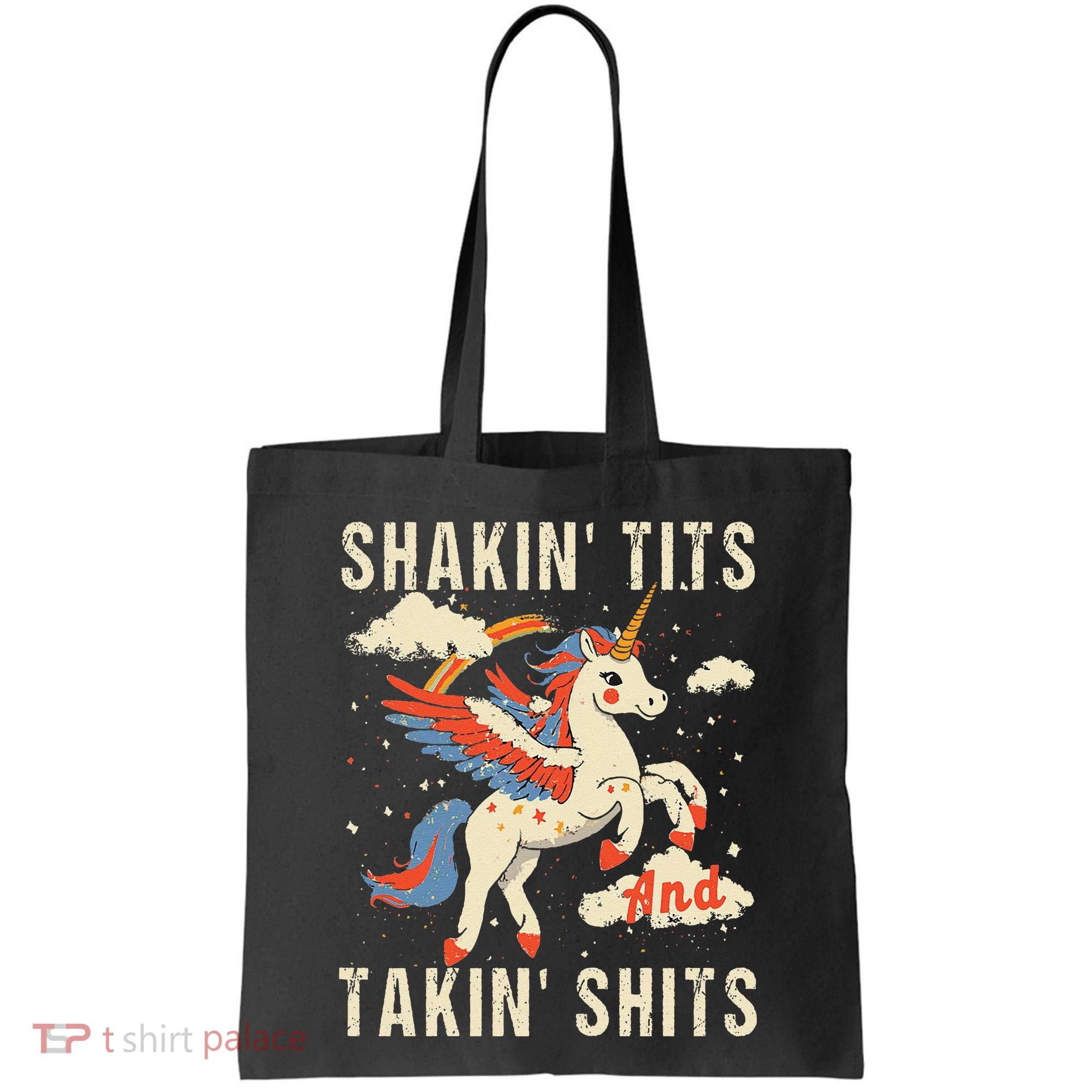 Funny Shakin Tits And Takin Shits Retro Unicorn Sarcasm Tote Bag