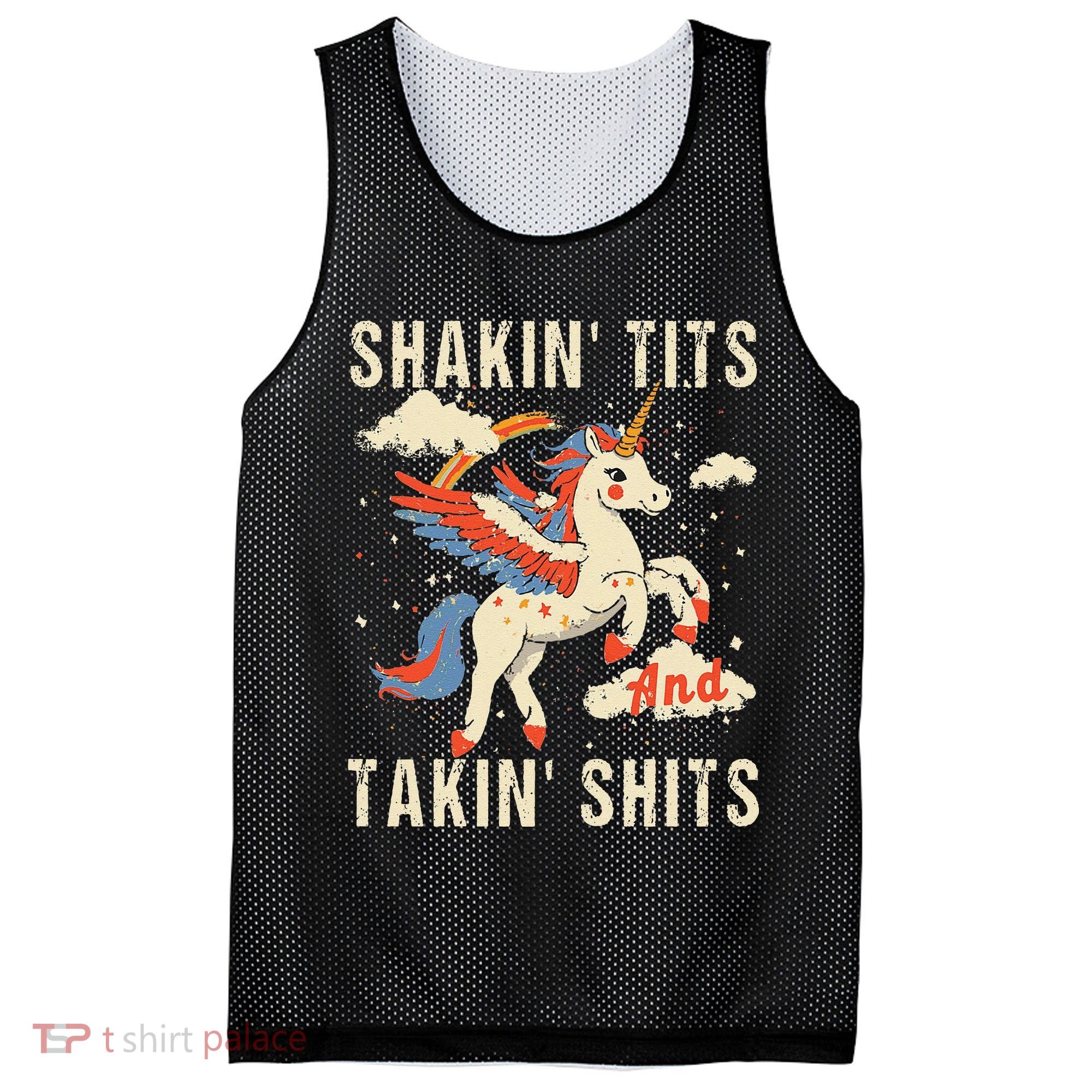 Funny Shakin Tits And Takin Shits Retro Unicorn Sarcasm Mesh Reversible Basketball Jersey Tank