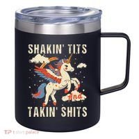 Funny Shakin Tits And Takin Shits Retro Unicorn Sarcasm 12oz Stainless Steel Coffee Mug thumb 0