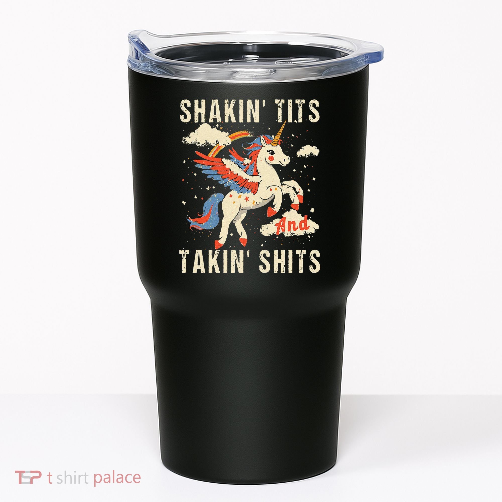 Funny Shakin Tits And Takin Shits Retro Unicorn Sarcasm Tumbler