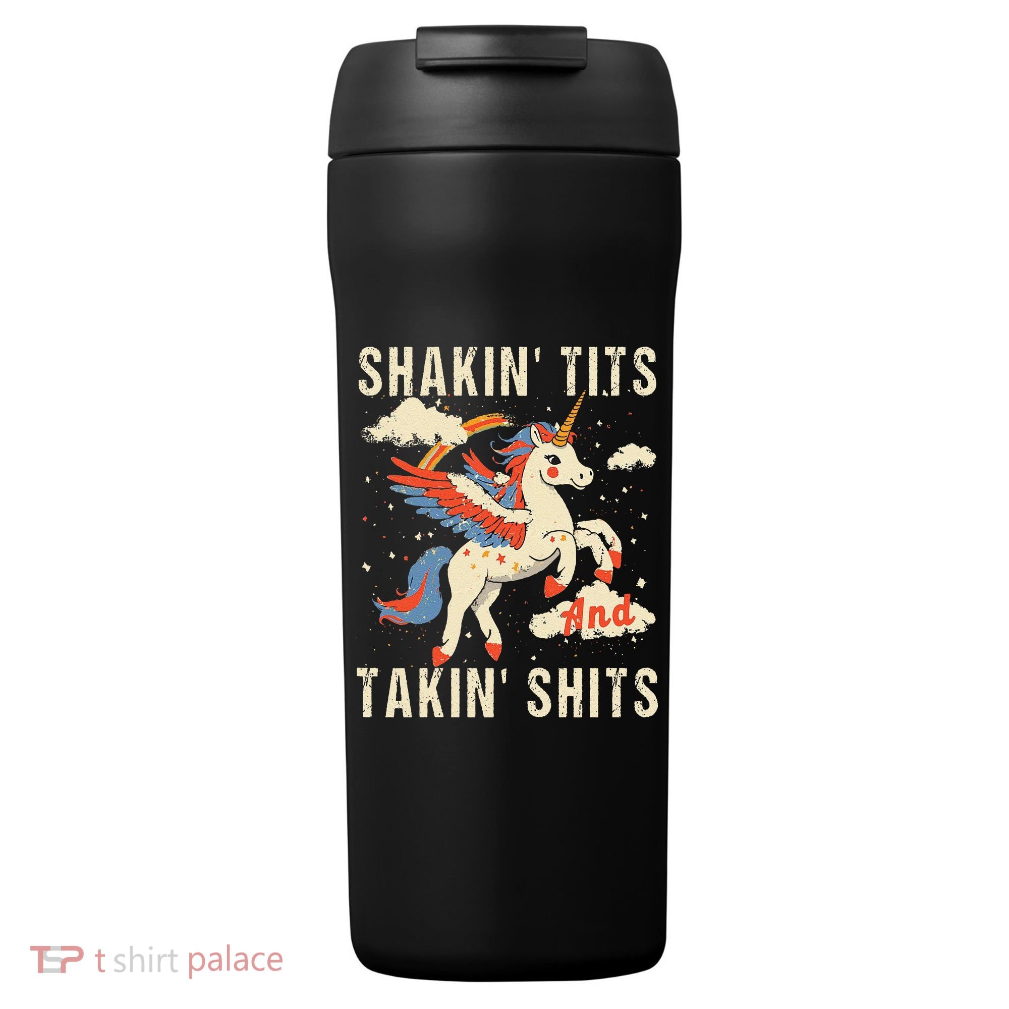 Funny Shakin Tits And Takin Shits Retro Unicorn Sarcasm 24oz Duet Stainless Steel Tumbler