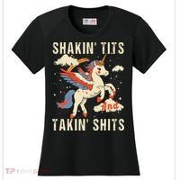 Funny Shakin Tits And Takin Shits Retro Unicorn Sarcasm Women's Cooling Performance Crew T-Shirt thumb 0