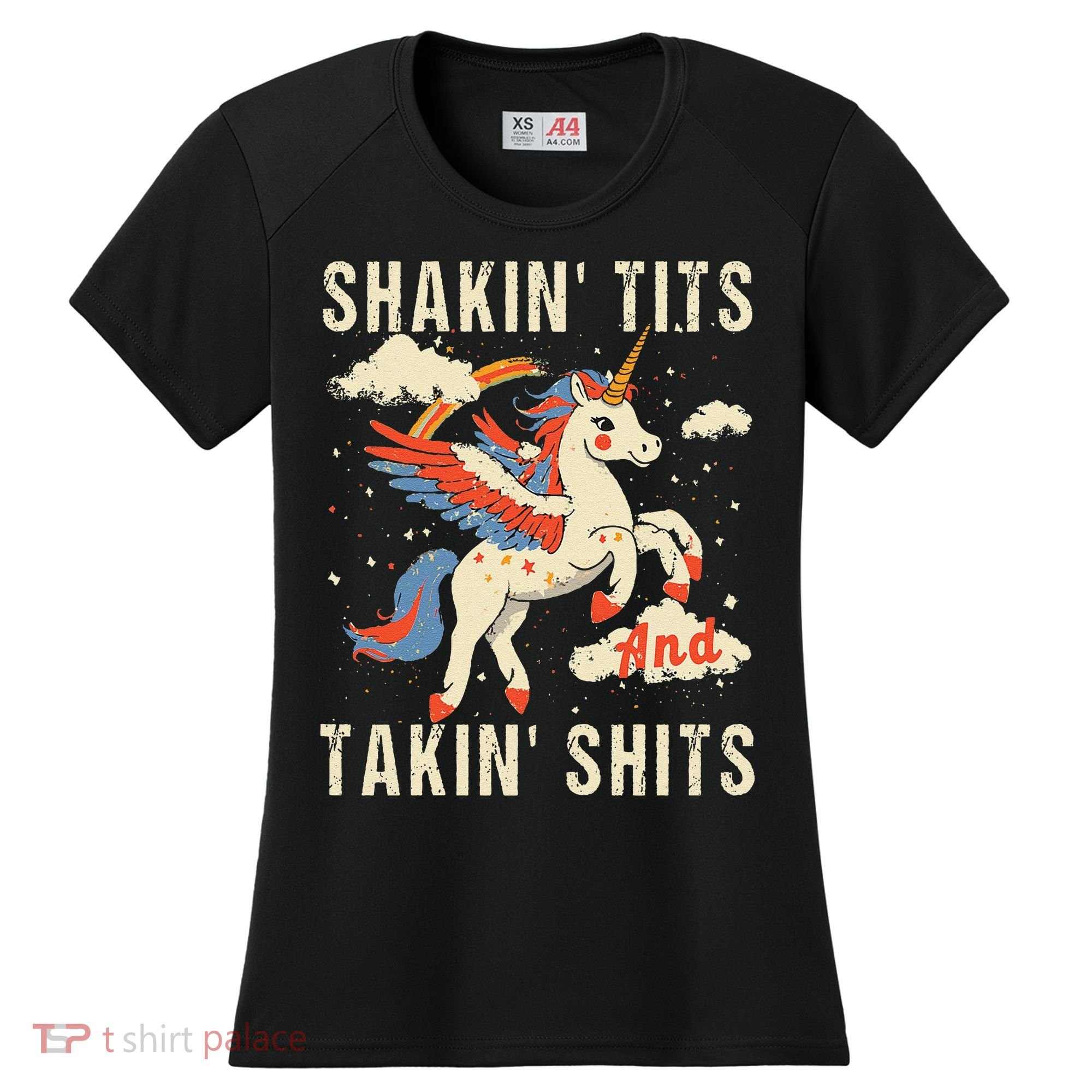 Funny Shakin Tits And Takin Shits Retro Unicorn Sarcasm Women's Cooling Performance Crew T-Shirt