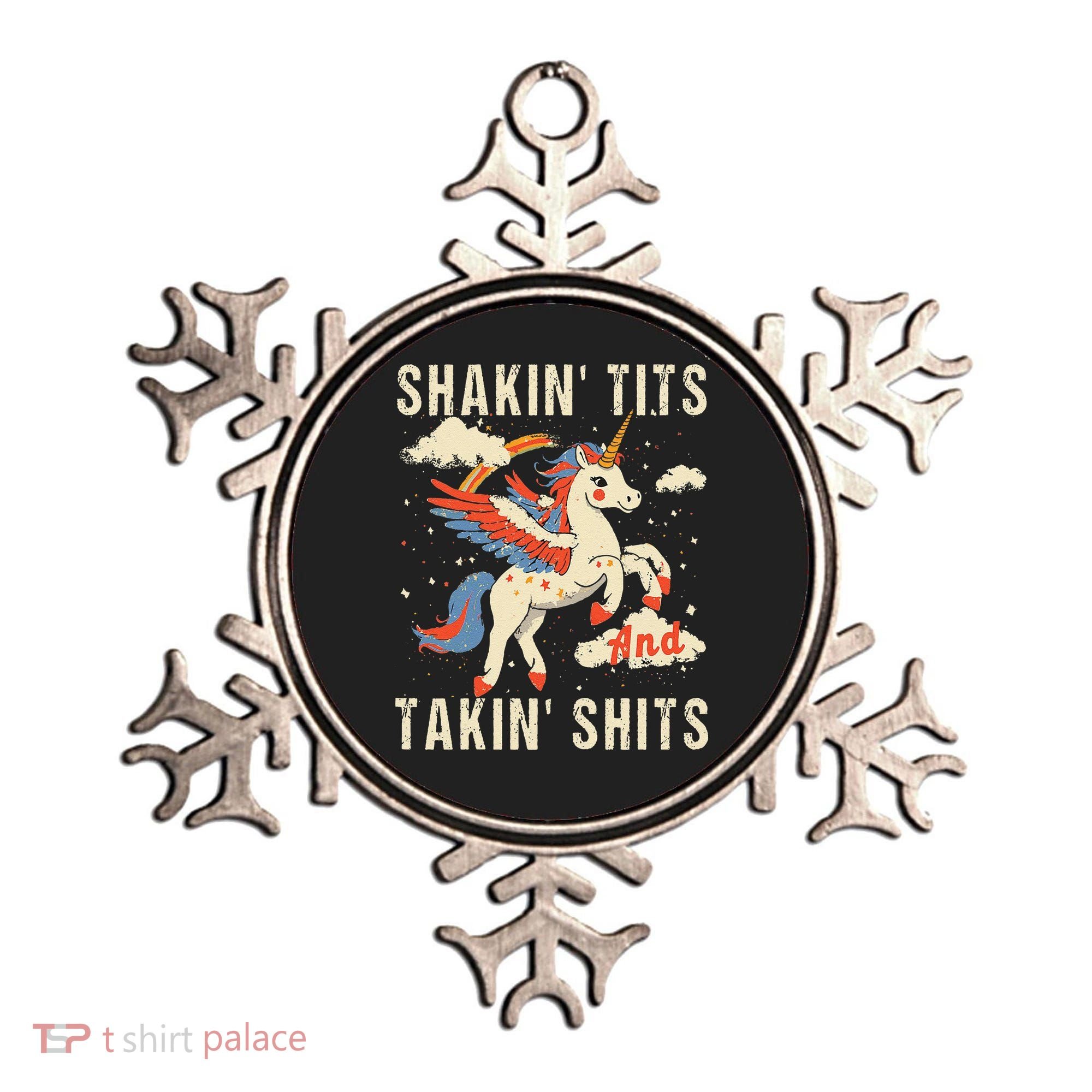 Funny Shakin Tits And Takin Shits Retro Unicorn Sarcasm Ornament