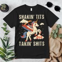 Funny Shakin Tits And Takin Shits Retro Unicorn Sarcasm Premium T-Shirt thumb 2