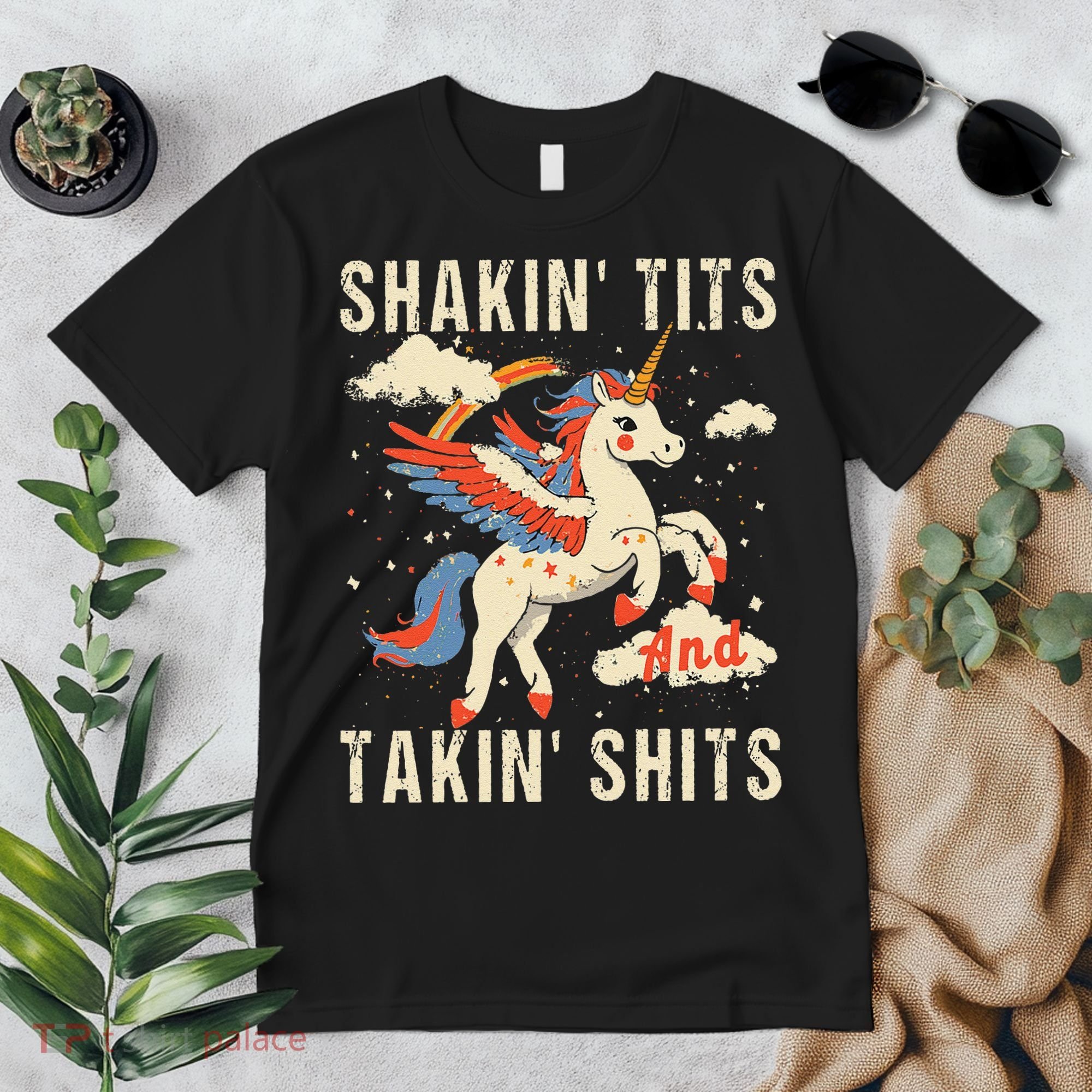 Funny Shakin Tits And Takin Shits Retro Unicorn Sarcasm Premium T-Shirt