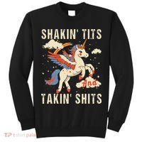 Funny Shakin Tits And Takin Shits Retro Unicorn Sarcasm Tall Sweatshirt thumb 0